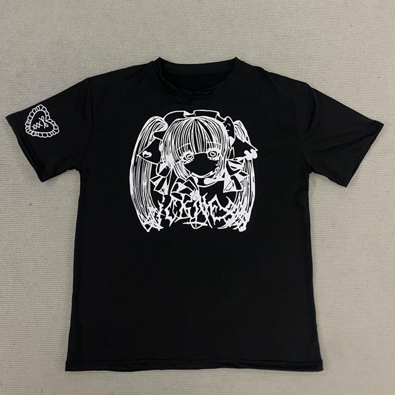 Y2K Harajuku Gothic Anime Girl Printed Short Sleeved Couple T-shirt Summer