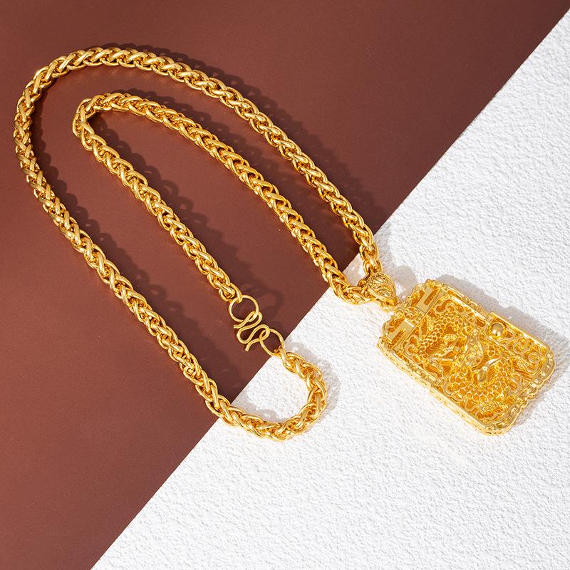 Vietnamese Sand Gold Necklace Men'S Gold-Plated Color Will Not Fade For A Long Time, Pattern Dragon Chain Maitreya Buddha Guanyin Brand Domineering