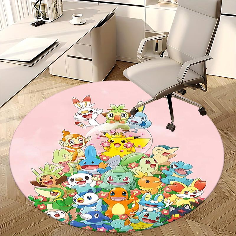 1pc Pokemon Go Pikachu Charmander Eevee Umbreon Espeon Jolteon Flareon Round Carpet Office Chair Mat Non-Slip Rug