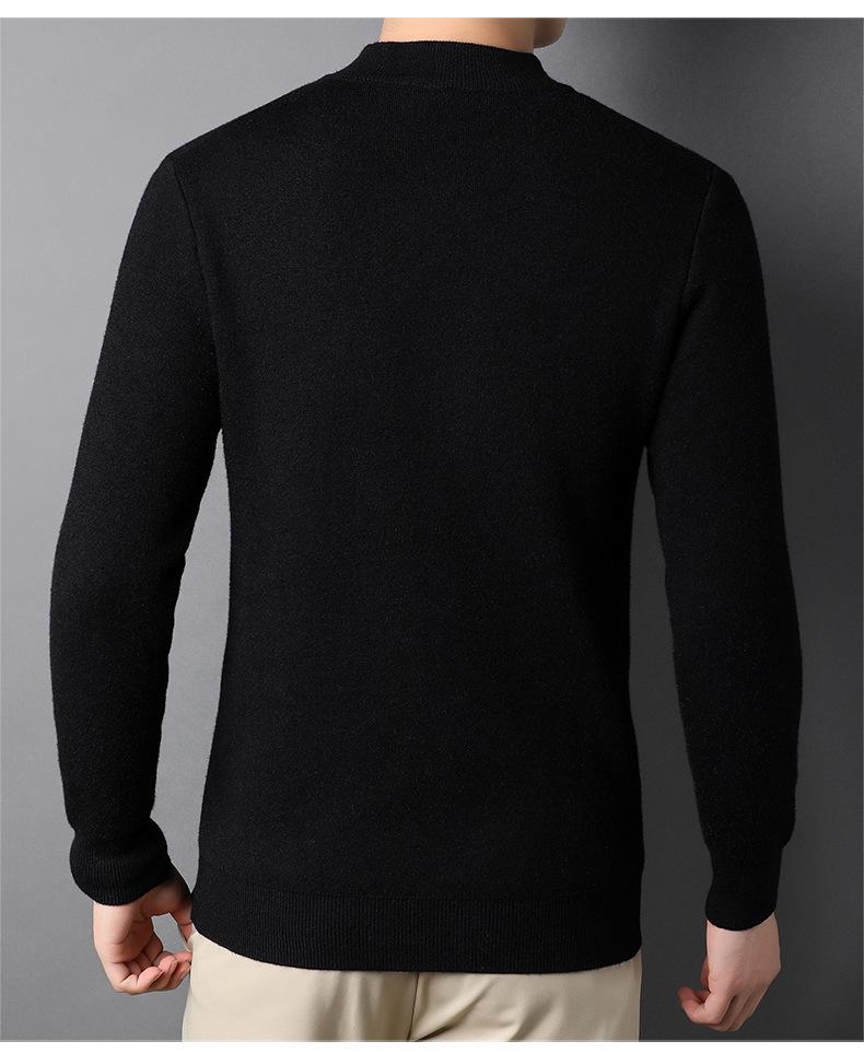 Men's Fleece-Lined Sweater with Half-High Neck, Soft & Close-Fitting, Thick Imitation Mink Knitwear for Middle-Aged & Young Men