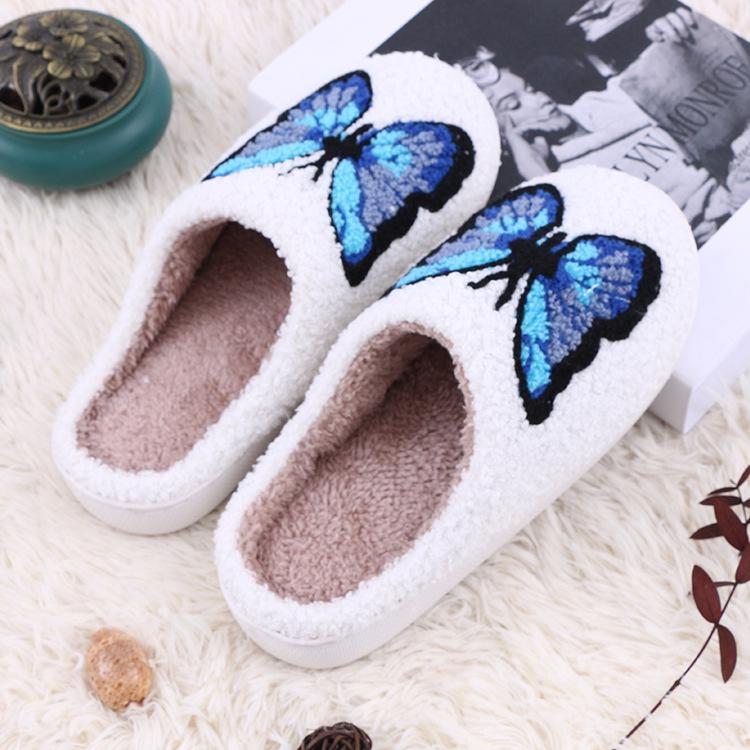 Exclusive Blue Butterfly Cartoon Cotton Slippers - Indoor Plush and Warm