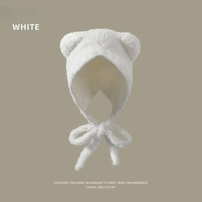 Cute Bear Ear Hat Women Y2k Knitted Beanies Autumn Winter Lace Up Warm Ear Protection Cap Fashion Warm Knitting Hat
