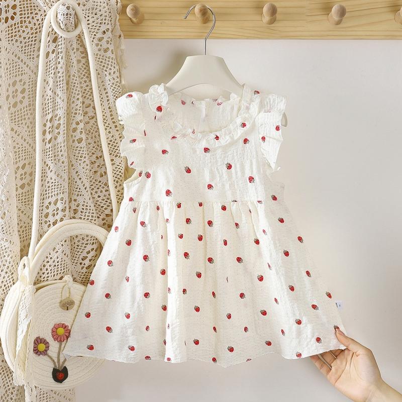 Baby Mädchen buntes Blumenmuster Kleid ärmellos Rüschenkragen Kleinkind Sommer lässig A-Linie Baumwollkleid für Kinder Kleidung