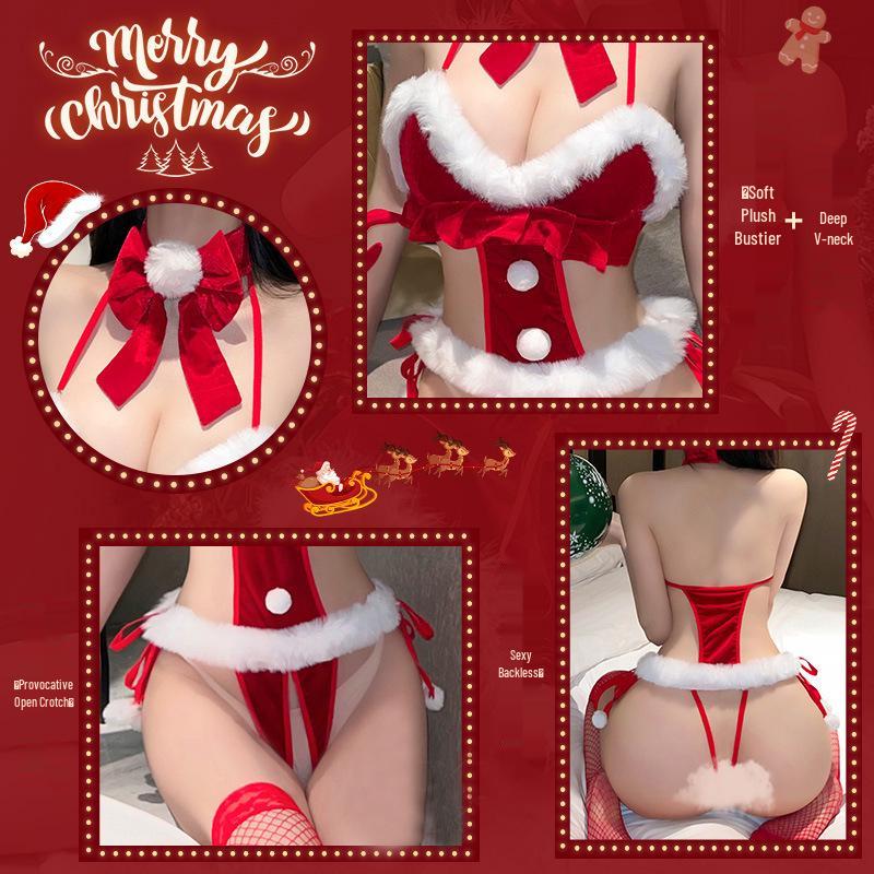 Passionate Schoolgirl Christmas Lingerie Bodysuit with Open Crotch