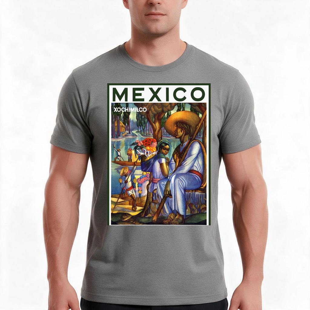 Vintage Xochimilco Mexico Travel Ad Tshirt Summer Casual Cotton Tee Oversized Streetwear Tops Vintage Graphic Print