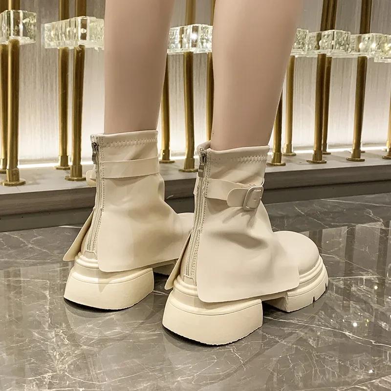 fashion Belt Buckle Punk Boots Women New  Fashion Back Zippers Ankle Boots Female Thick Sole Elevated Booties High Platform Shoes 2024