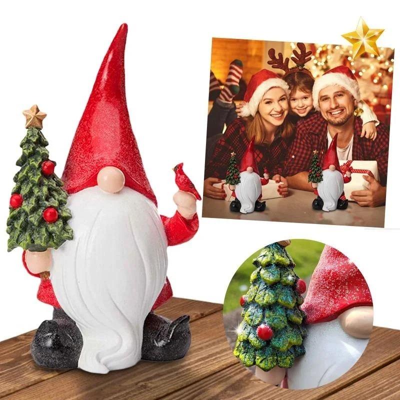 Santa Claus Statue Christmas Resin Craft Home Decoration Gnome Holding Christmas Tree Ornaments Garden Microlandscape Decor
