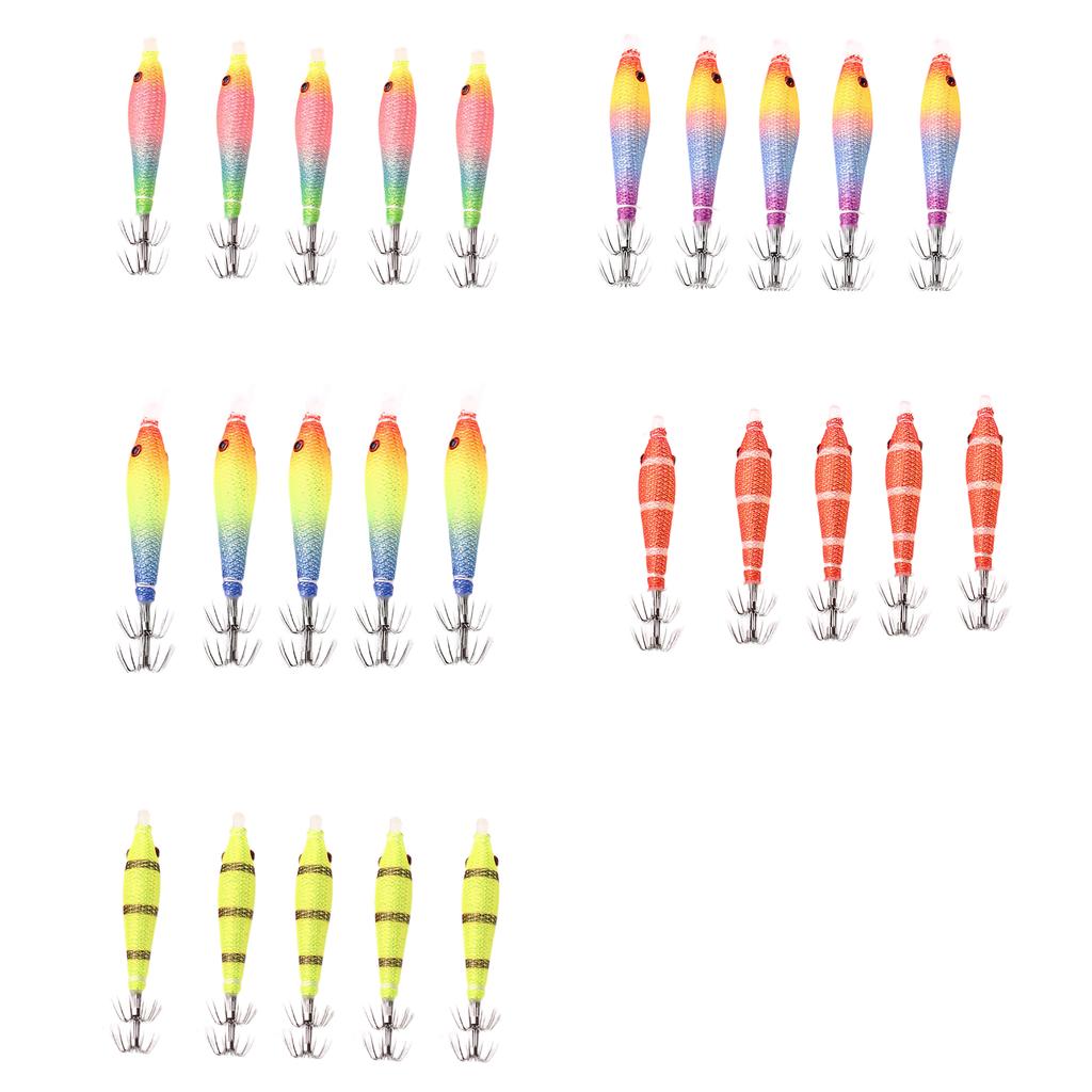 5Pcs Fishing Squid Jigs Saltwater Fishing Lures Squid Jigs Hook Soft Fishing Lures Luminously Blowing Tube Shrimp Lures