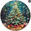 Vintage Round Metal Tin Sign Christmas Tree With Gifts Home Wall Art Decor 20cm