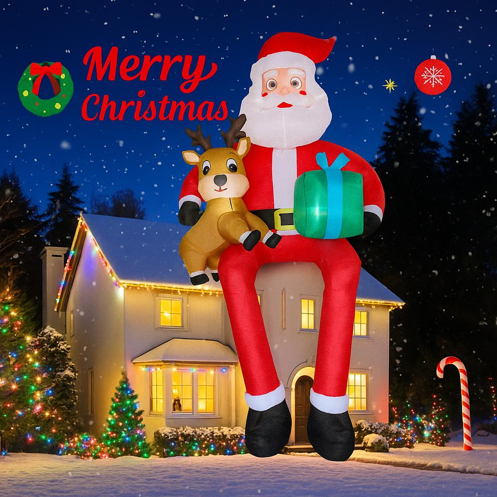 9.51FT Inflatable Toy Santa Claus Reindeer with LED Lights Holiday Gift Xmas Decoration for Yard SuppliesHome Decor Ornament
