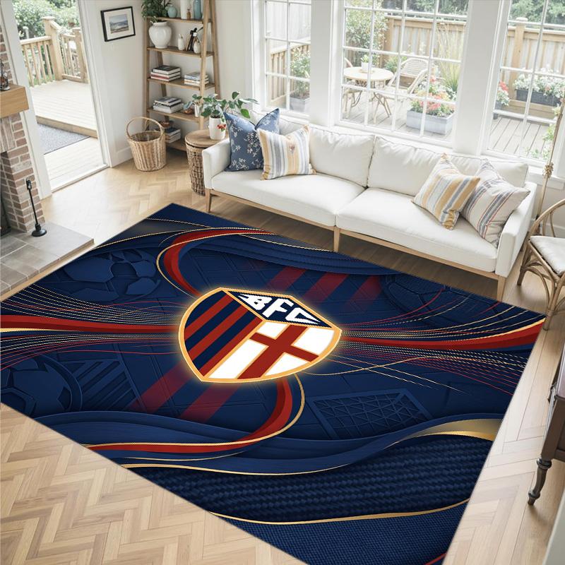 Bologna FC Design Crystal Velvet Carpet Cozy Non?Slip Printed Rug For Bedroom Living Room Entrance