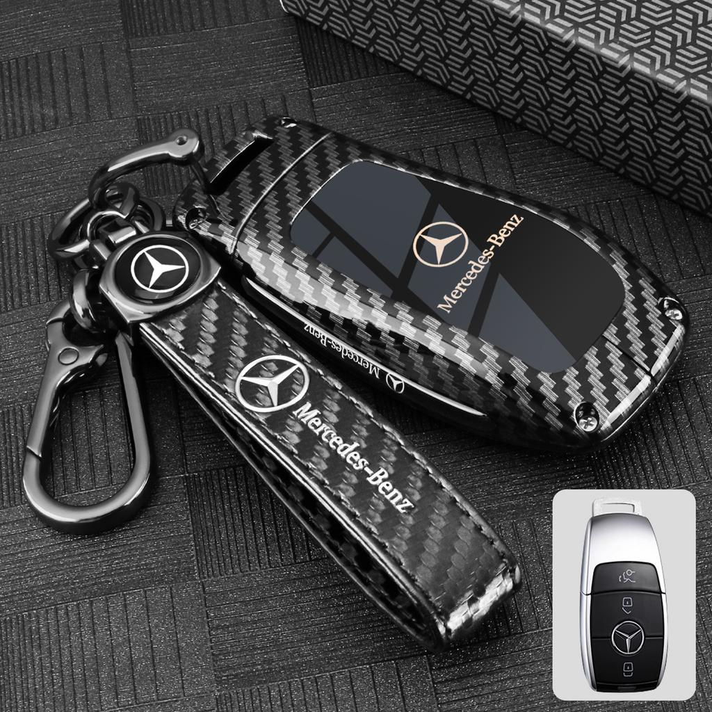 PNR1 Carbon Fiber Look Silicone Remote Car Key Case Cover Shell Keychain for Mercedes Benz A C E S Class W203 W204 W212 W213 W176