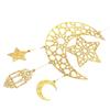 Muslim Ramadan Hanging Sign Set Hollow Wooden Star Moon Decor Golden Embossed Eid Mubarak Wall Door Decor for Living Room