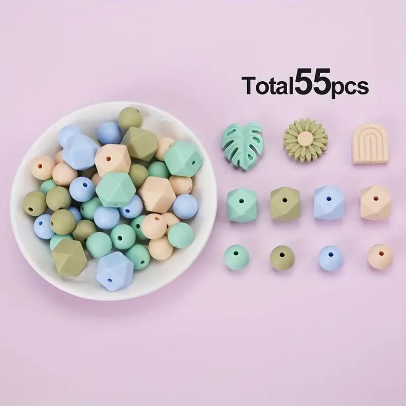55PCS daisy silicone bead set, featuring leaves and arches, suitable for DIY jewelry, keychains, bracelets, and handmade items