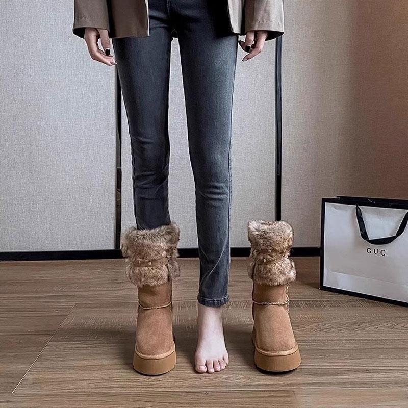 Fashion Thick-Soled Snow Boots Women's Ankle Winter Boots Thickened Fur Snow Boots 2025 New Cotton Soft Casual Snow Boots Original Girls' Fashionable
