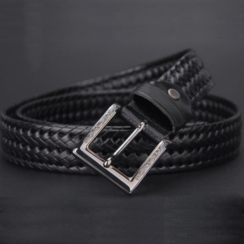 Belt Vintage first-layer cowhide woven men's belt, casual cowhide pin buckle belt
