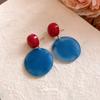 Silver needle acrylic red and blue contrasting color round earrings fashion trend versatile stud earrings personalized simple earrings women