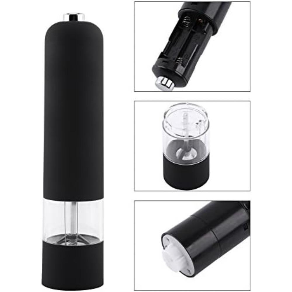 Automatic Electric Pepper and Salt Grinder Battery Operated One Hand Spice Mill with LED Light Adjustable Grind for Kitchen BBQ