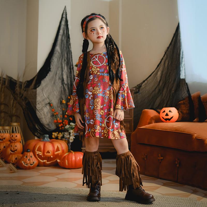 Halloween Kinderbekleidung kleines Mädchen Kinder kleines Mädchen Vintage Hippie Kostüm Kleid