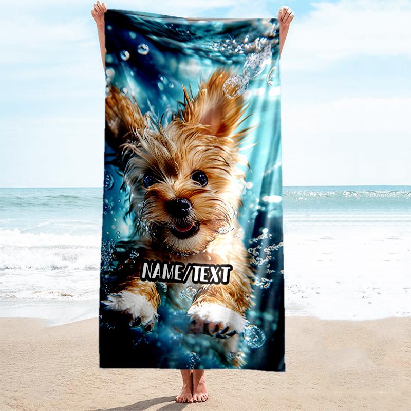 1PC Custom Name Puppy Water Adventure Beach Towel Highly Absorbent And Sand-Resistant Towel for Swimming, Pool, Yoga, And Travel Lightweight