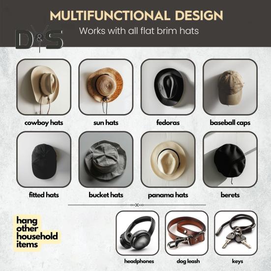 Cowboy Hat Wall Hook Adhesive Screw Mount Heavy Duty Acrylic Multifunction Wide Brim Cowgirl Hat Hanger Organizer Display Rack