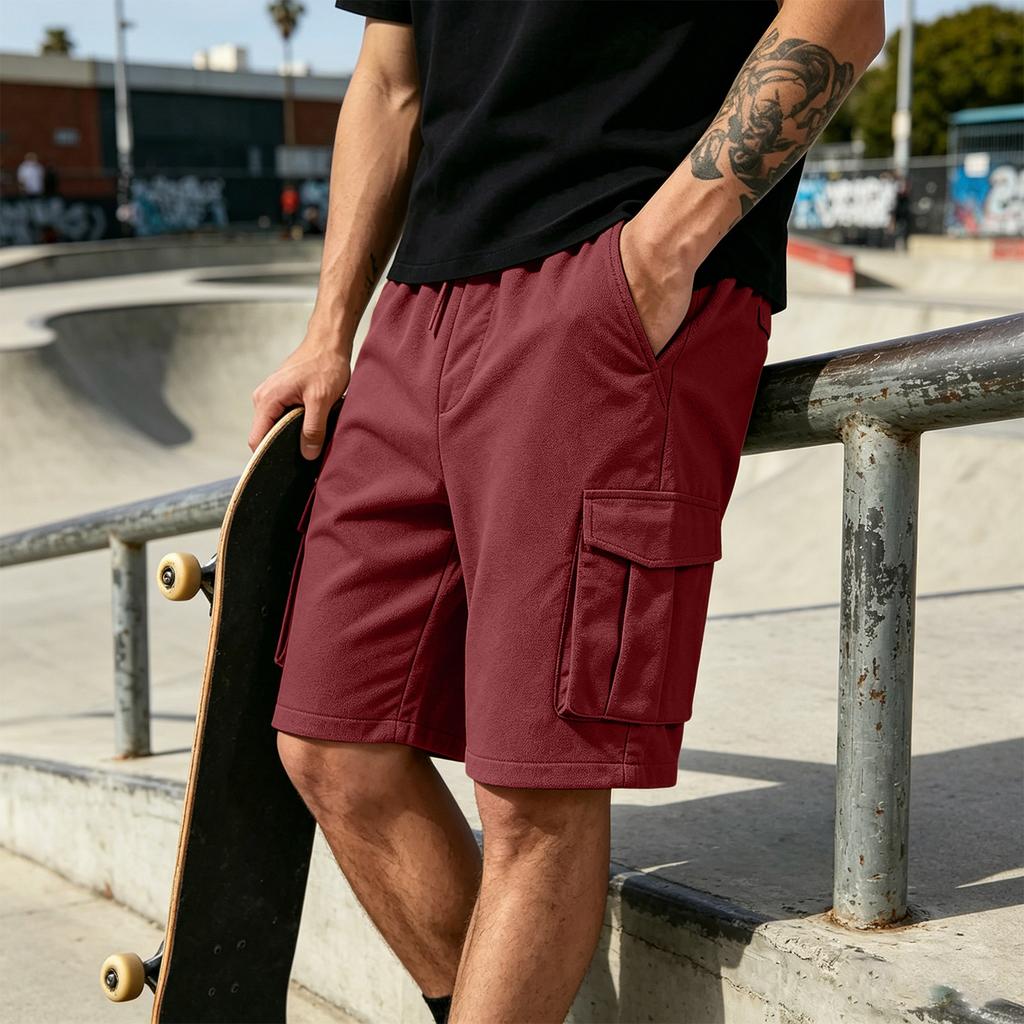 Men’s Casual Drawstring Waist Cargo Shorts with Multiple Pockets Relaxed Fit Knee Length Five Pocket Design