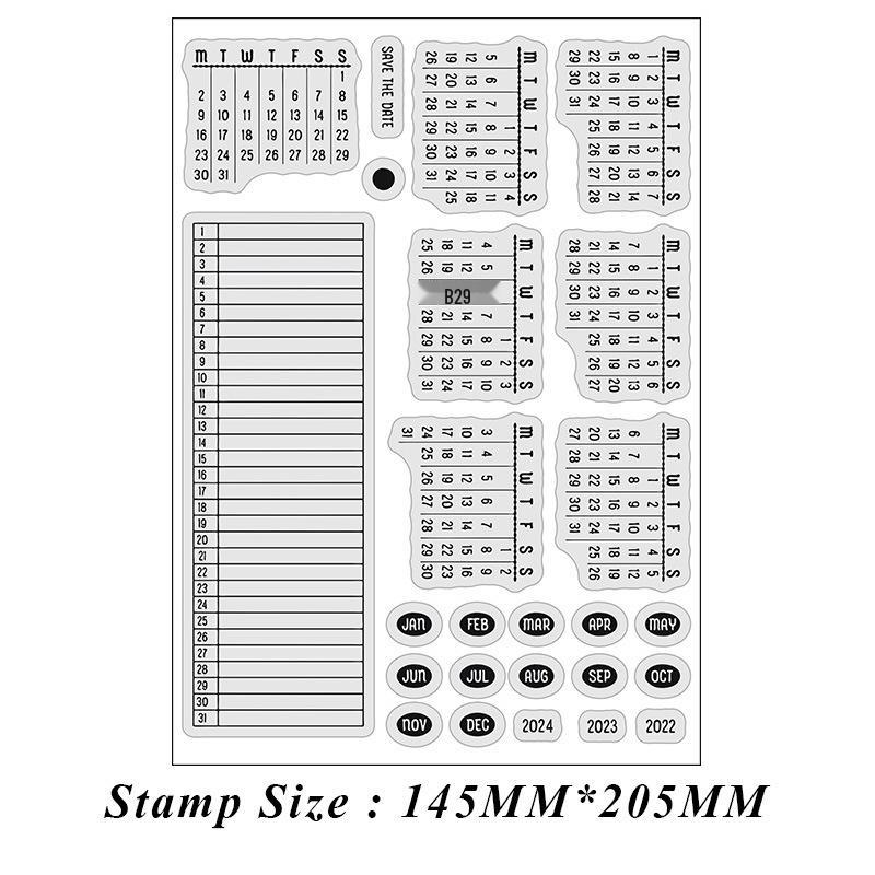 3723-3726 Průhledné silikonové razítko & Kovové uhlíkové ocelové vykrajovátka - Kalendář Rok/Měsíc/Den, Květnové novinky