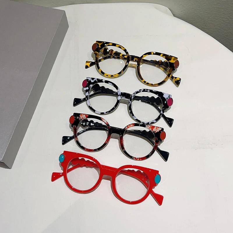 Cute Round Glasses for Women New Fashion Blue Light Blocking Optical Frames Trendy Patchwork Brand Design Eyeglasses