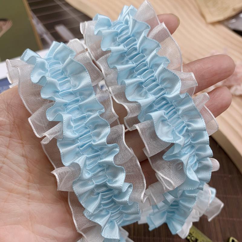 Lolita Satin Falten Spitzenbesatz 4cm Breit Rüschenkante für DIY Kleid Tasche Kleidung Dekor Nähen Bastelzubehör