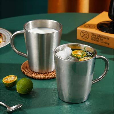 Caneca de cerveja de aço inoxidável de 320 ml com dupla camada, criativa, com pega para café, chá, água, copo de viagem de metal para presentes