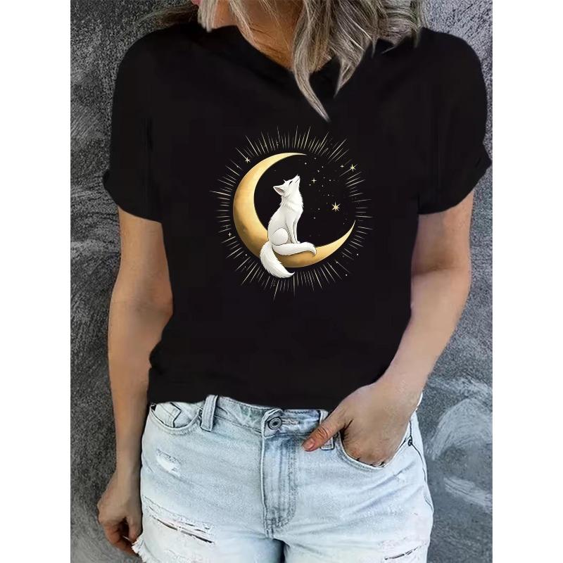 Women'S Summer Short-Sleeve Printed T-Shirts, Fashionable and Casual, Machine-Washable Comfortable Fit 2D Flat Printing