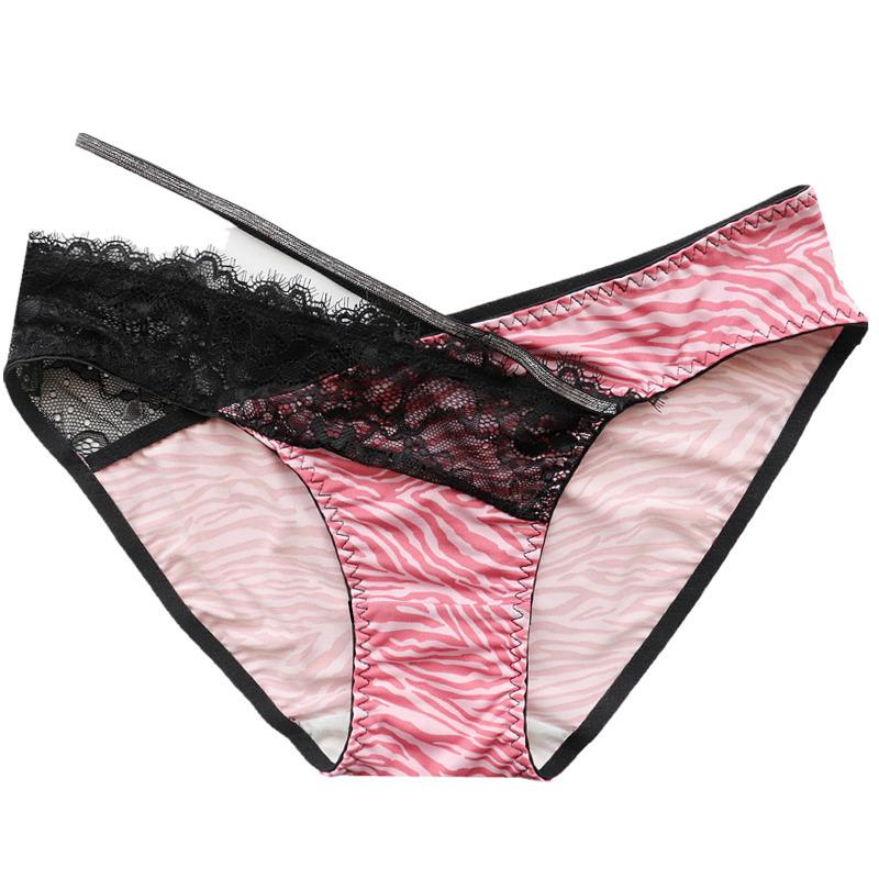

Женские трусики, нижнее белье из молочного шелка, кружевные трусики с крестообразным вырезом на ленте, женские трусы с зеброй, низкая посадка L