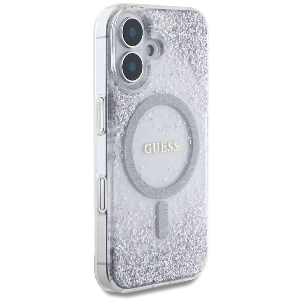 Guess Hc Resin Bottom Glitter Case For iPhone 16 Magsafe Silver