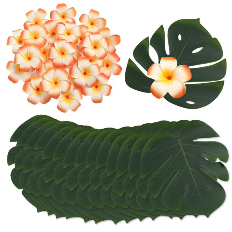 12Pcs Artificial Flowers Palm Leaves Simulation Plumeria Fale Flowers for Hawaiian Tropical Party Home Decor Wedding Decortion