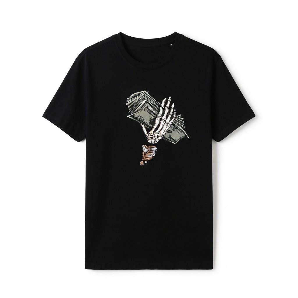 Skeleton Money Cash Graphic T-Shirt Streetwear Unisex Tee S разноцветный