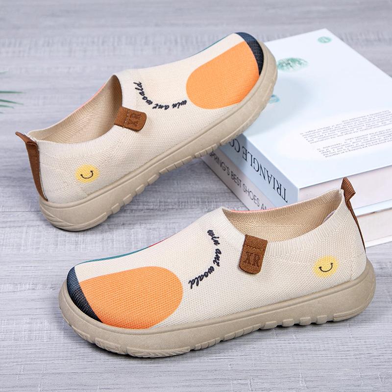 Mom Lazy Casual Shoes Breathable Loafers Beijing Flying Weaving Painted Travel Fashion One Pedal Women's Shoes