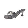 Fashion Women's Fine Heeled Sandals Fashion Square Head Shallow Mouth Crystal Butterfly Knot Set Foot High-heeled Slippers