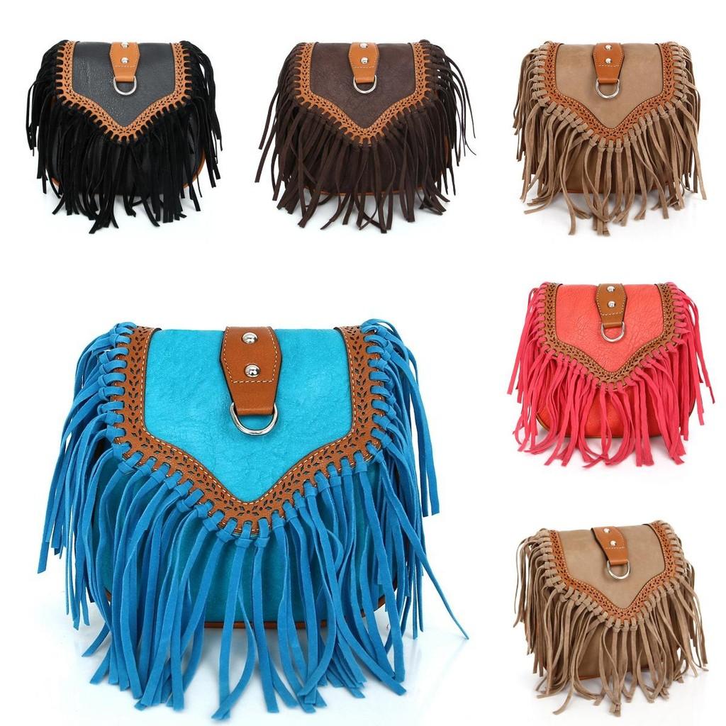 Elegant Bohemian Tassel Crossbody Bag For Women Stylish Vintage Pu Shoulder Bag