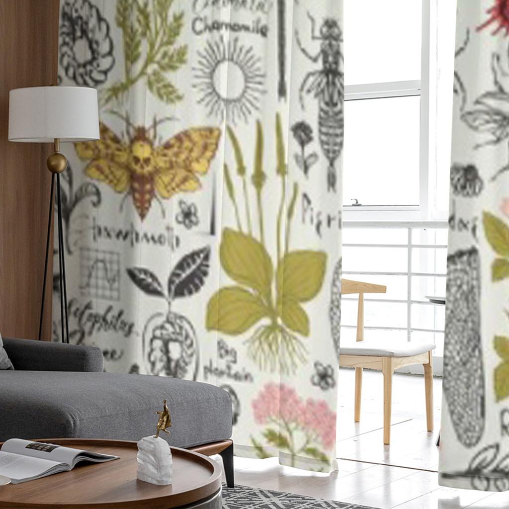 Abstract Insects Medicinal Herbs Retro Sheer Curtains for Living Room Tulle Window Curtain Bedroom Kitchen Veil Drapes
