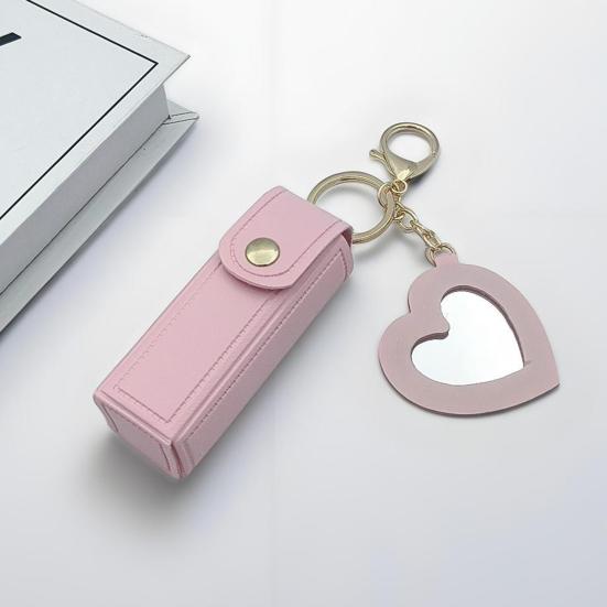Yousheng Keychain Lipstick Bag Love Mirror Protective Faux Leather Case Portable Keyring Cell Phones Wallet Car Key Chain