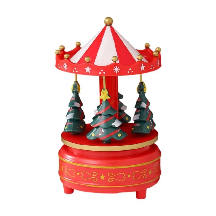Artistic Christmas Tree Themed Rotating Music Box Wood Hand Cranked Musical Ornament For Holiday Seasonal Atmospheres