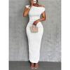 Sexy Solid Color Dress Cute Slim Water Ripple Diagonal Shoulder Dress