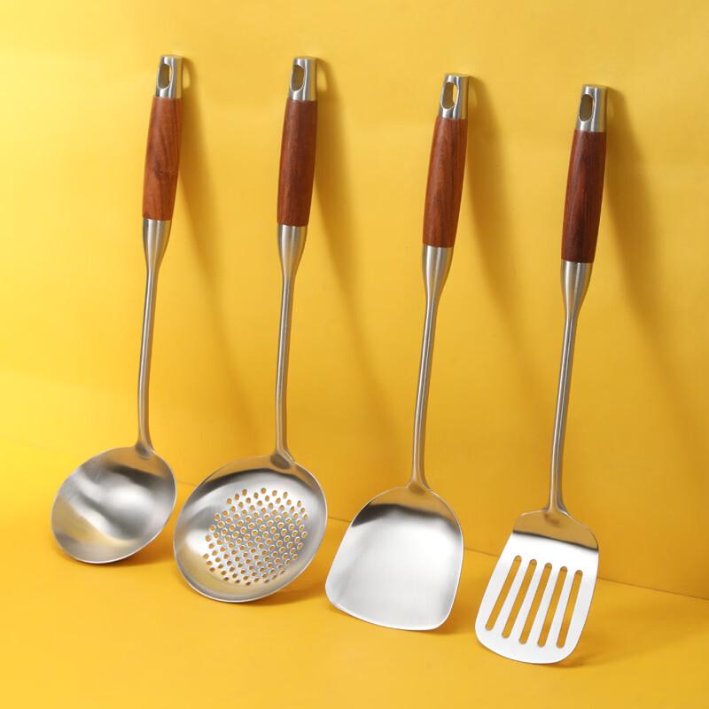 Zhishi 304 Stainless Steel Wok Spatula & Soup Ladle Set with Pear Wood Handles