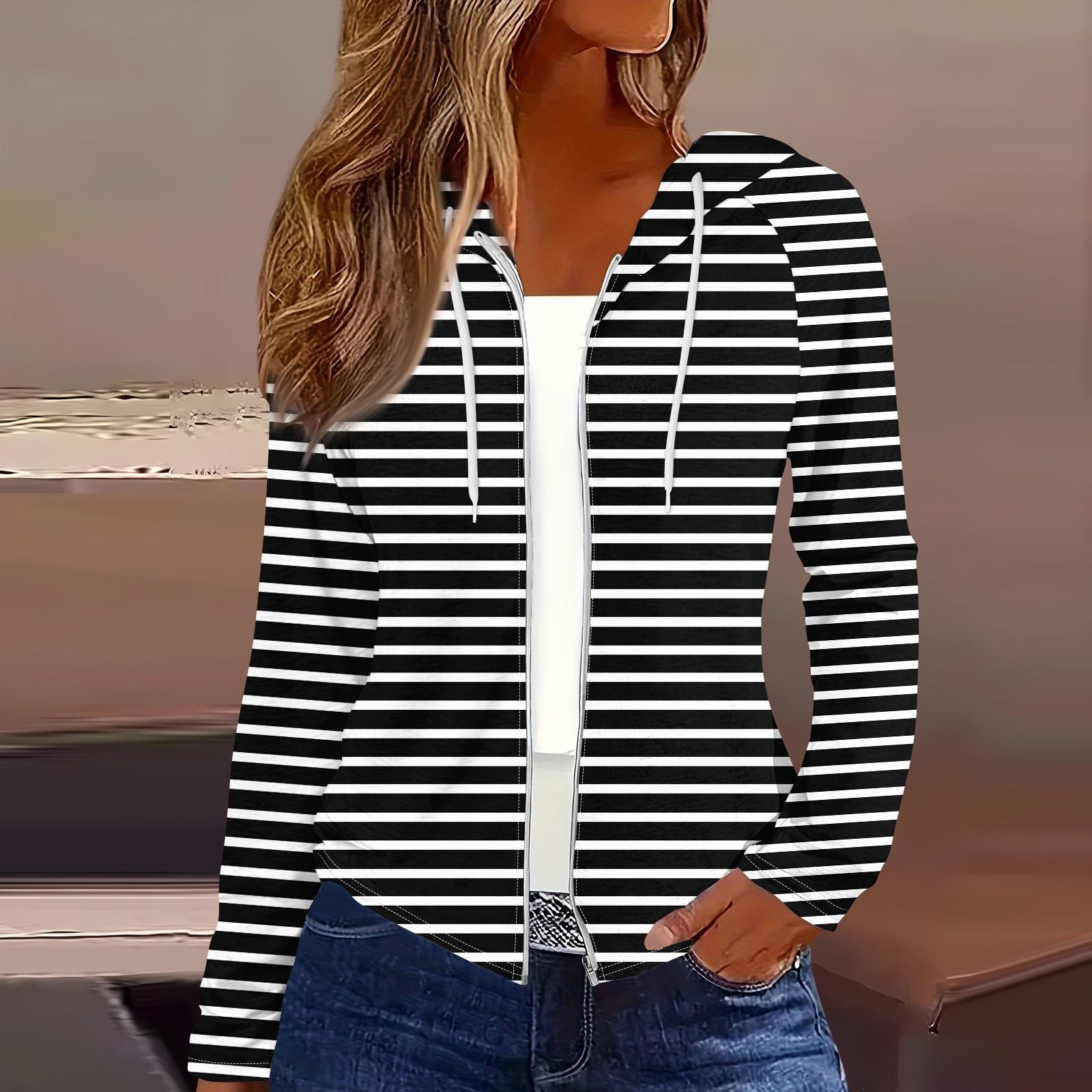 

Женская мода повседневная застежка-молния с капюшоном и принтом с длинным рукавом толстовки пальто XL