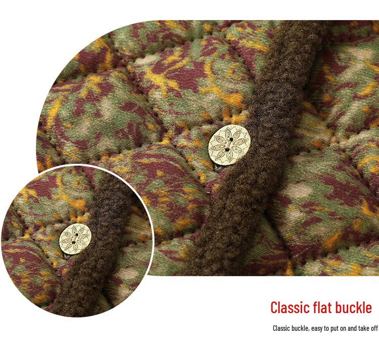 Mom's Winter Home Wear: Velvet & Thick Cotton Two-Piece Set for Middle-Aged & Elderly Women - Warm Jacket & Pants