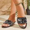 Fashion Shiny Sequin Decor Flat Slippers for Women 2025 Summer Soft Sole Non Slip Beach Shoes Woman Plus Size Light Comfort Casual Shoes