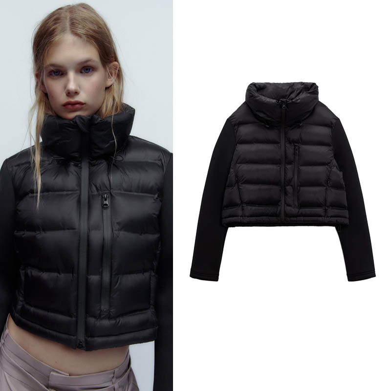 Za Fall and Winter New Arrival Women's Short Stand-up Collar Cotton-Padded Clothes Black Panel Cotton Jacket Outwear 3427809