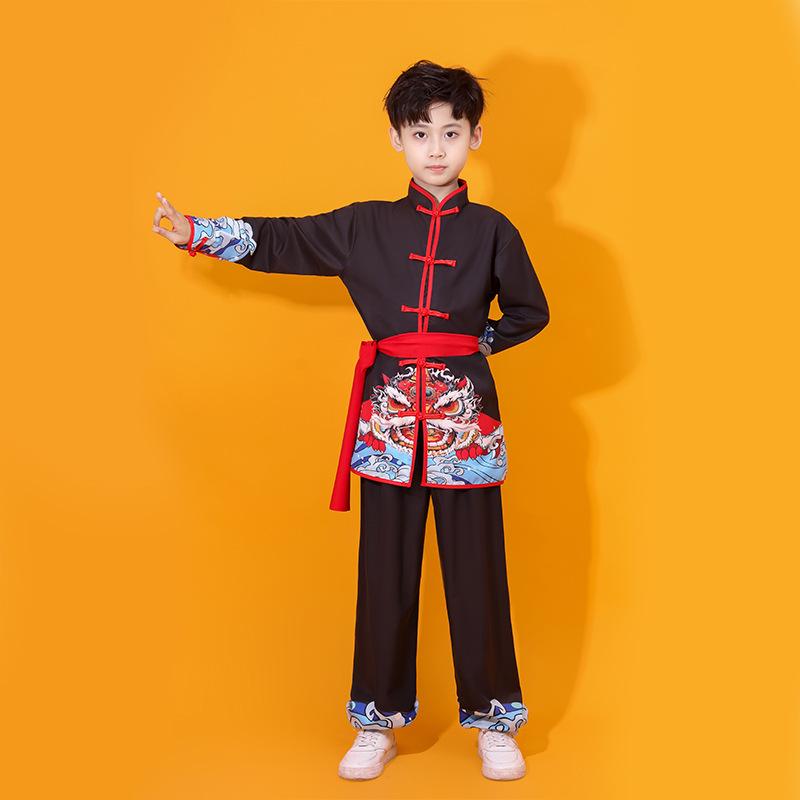 Chinese Kung Fu Uniform Two-piece Set Boy Children Perform Wushu Sets Boy Collar Long Sleeve Shirt + Trousers Tai Chi