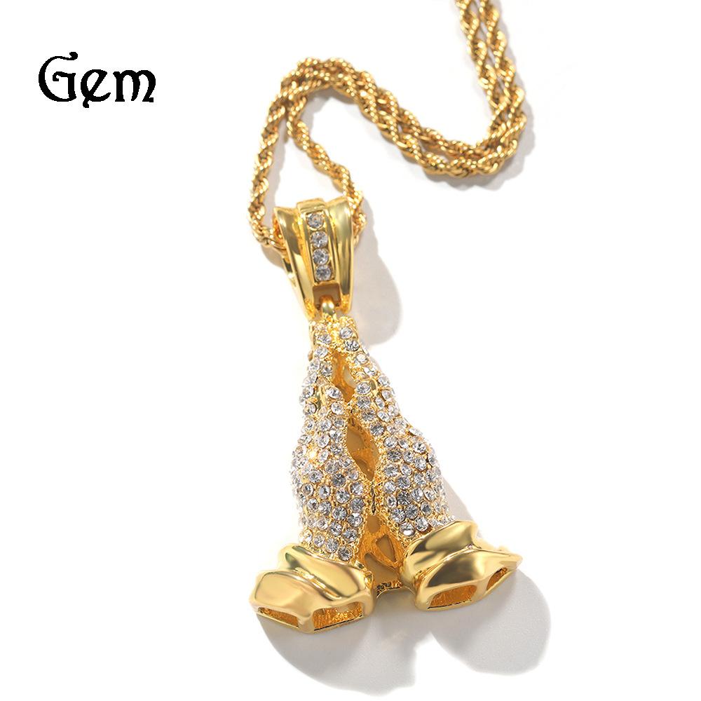 Niche hands together full of diamonds, pendant, sweater chain, zinc alloy, retro men's necklace, alloy accessories.