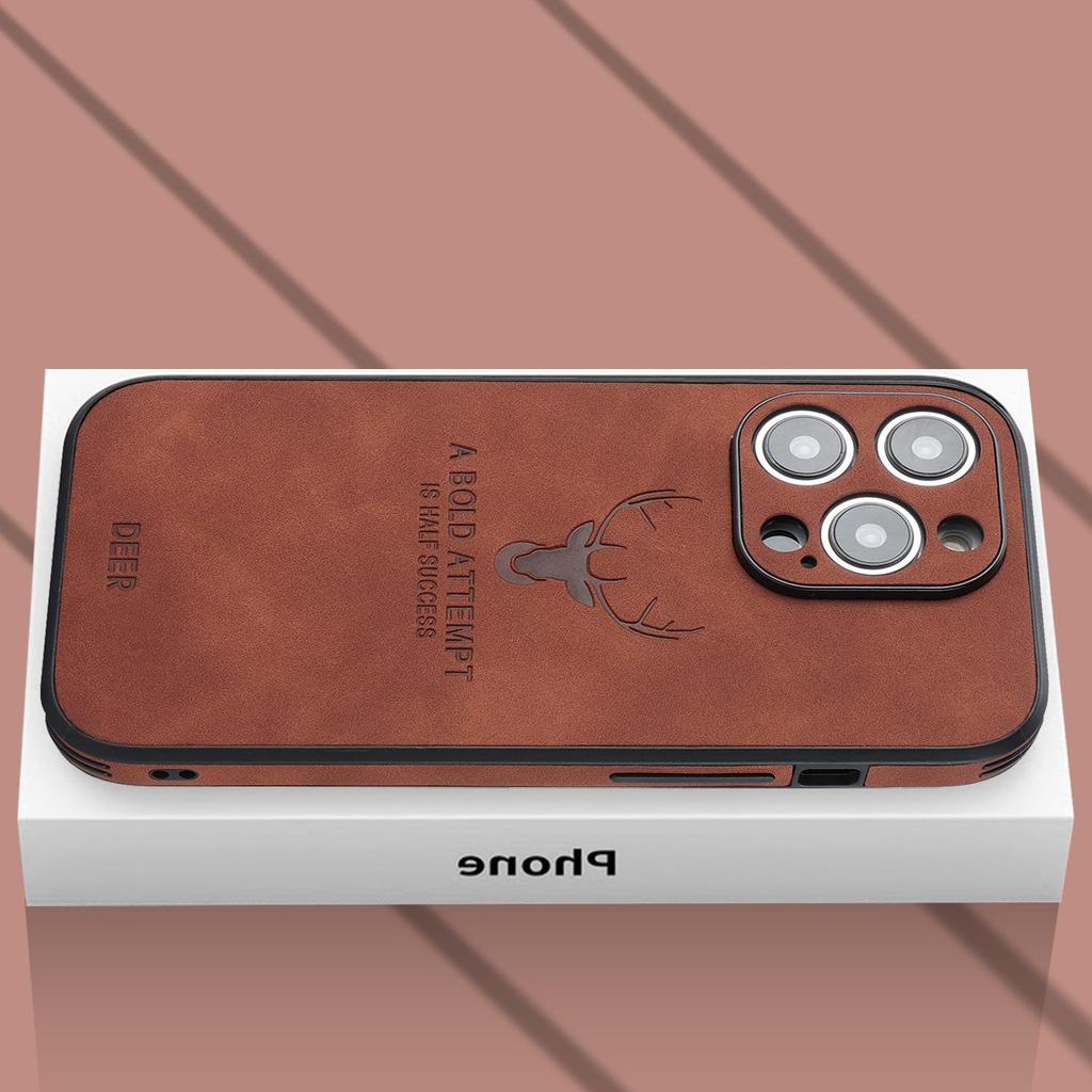 Magnetic Leather Phone Case for iPhone 11-16, Compatible with iPhone 12-15 Pro Max, Elk Head Design, Japanese & Korean Style
